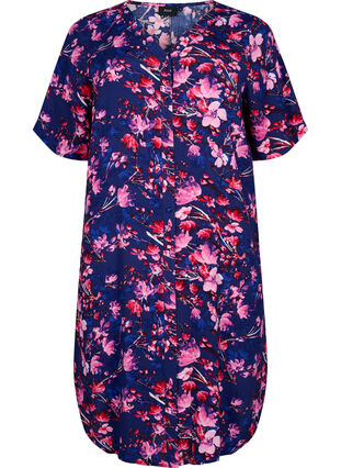 Zizzi Viscose midi dress with floral print, B. Blue Pink Flower, Packshot image number 0