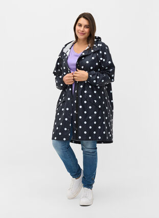 Zizzi Patterned rain jacket with a hood, Navy Blazer W/Dots, Model image number 3