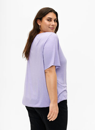 Zizzi Melanzowa bluzka z krótkim rekawem, Violet Tulip Mel., Model image number 1
