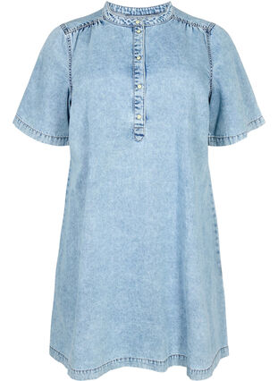 Zizzi Trapezowa sukienka dzinsowa z krótkim rekawem, Blue denim, Packshot image number 0