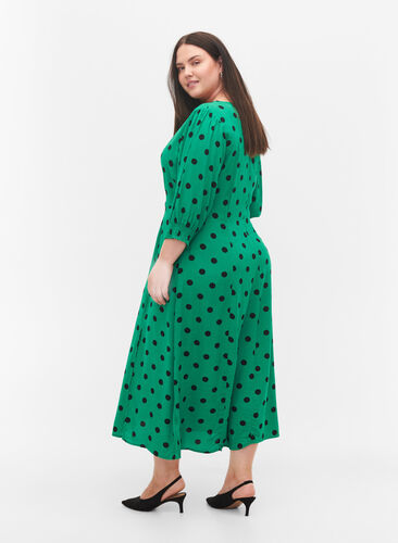 Zizzi Polka dot viscose midi dress, Jolly Green Dot AOP, Model image number 1