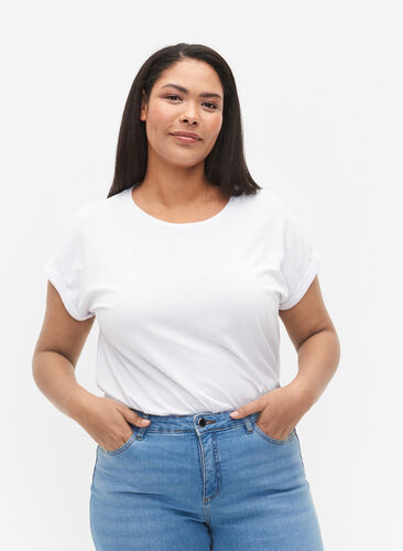 T-shirt z krótkim rekawem z mieszanki bawelny, Bright White, Model image number 0