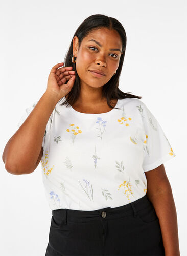 Zizzi T-shirt z organicznej bawelny z nadrukiem w kwiaty, Bright W. AOP, Model image number 0
