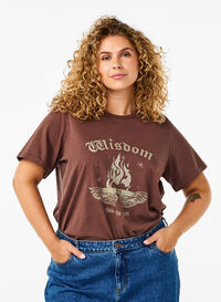 T-shirt z nadrukiem uszyty z bawelny organicznej, Brown Wash W. Wisdom, Model