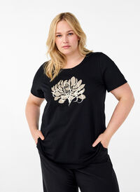 T-shirt z motywem, Black w. Flower, Model