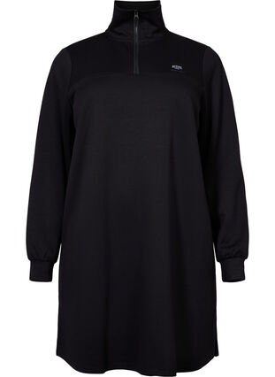 Zizzi Sweat dress with high collar, Black, Packshot image number 0