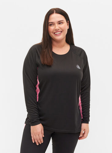 Zizzi Ski undershirt with contrast stripe, Black w. Sea Pink, Model image number 0