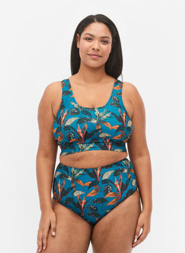 Zizzi Doly od bikini z wysokim stanem i nadrukiem, Leaf Print , Model image number 0