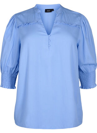 Zizzi Wiskozowa bluzka z marszczeniem i falbanka, Cornflower Blue, Packshot image number 0