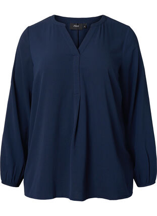 Zizzi Jednokolorowy top z dekoltem w szpic, Navy Blazer, Packshot image number 0