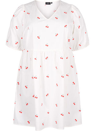 Zizzi Trapezowa sukienka z wisniowym nadrukiem, B. White/Cherry, Packshot image number 0