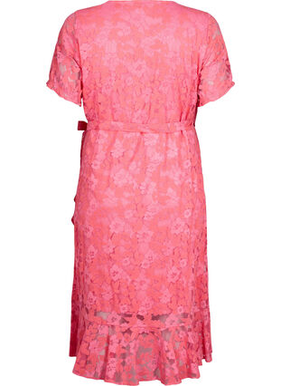 Zizzi Kopertowa sukienka z koronka i krótkimi rekawami, Pink Carnation, Packshot image number 1