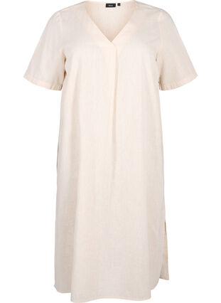 Zizzi Bawelniana sukienka typu kaftan z domieszka lnu, Sandshell, Packshot image number 0