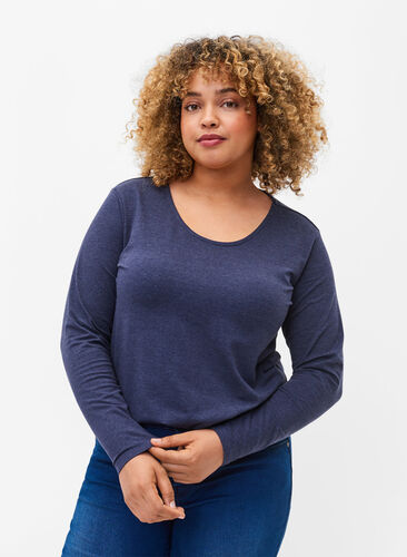 Zizzi Basic blouse with long sleeves, Night Sky Melange, Model image number 0