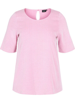 Zizzi Striped blouse with 3/4 sleeves, Magenta Stripe, Packshot image number 0