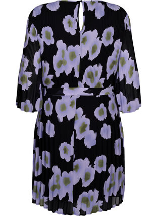 Zizzi Wzorzysta plisowana sukienka z wiazaniem w pasie, Black w. Floral, Packshot image number 1