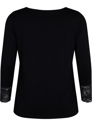 Zizzi Long-sleeved viscose blouse with lace detail, Black, Packshot image number 1