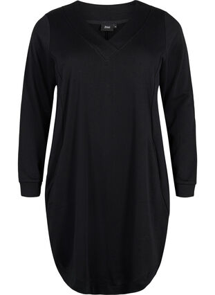 Zizzi Sweatshirt dress with v-neckline, Black, Packshot image number 0