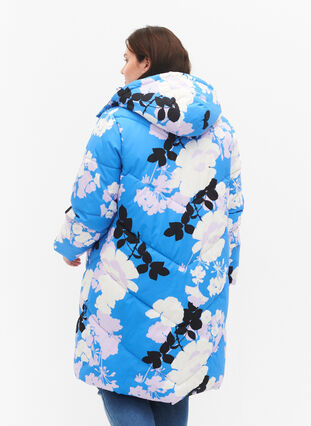 Dluga zimowa kurtka z kwiatowym nadrukiem, French Blue Comb, Model image number 1