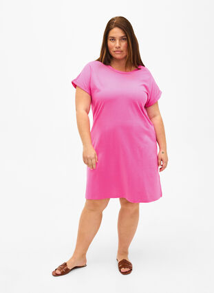 Zizzi 2-pack bawelniana sukienka z krótkimi rekawami, Shocking Pink/Black, Model image number 2
