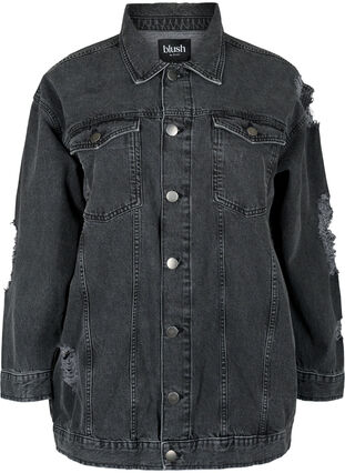 Zizzi Luzna kurtka jeansowa z przetartymi detalami, Dark Grey Denim, Packshot image number 0