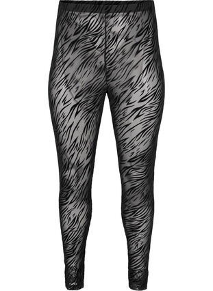 Zizzi Patterned mesh leggings, Black Tiger AOP, Packshot image number 0