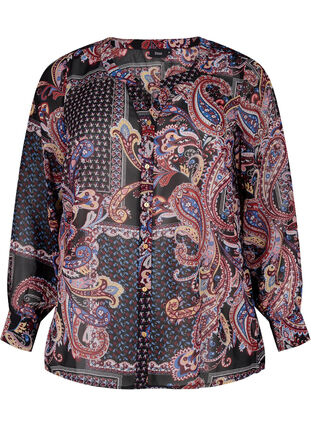 Zizzi Koszula z nadrukiem w serek, Black/Brown Paisley, Packshot image number 0