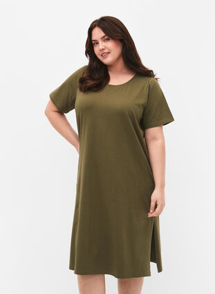 Zizzi Bawelniana sukienka z krótkimi rekawami, Ivy Green, Model image number 0