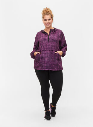 Zizzi Sports anorak with zipper and pockets, Square Purple Print, Model image number 2