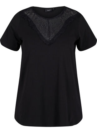 Zizzi Short-sleeved t-shirt with cotton details, Black, Packshot image number 0