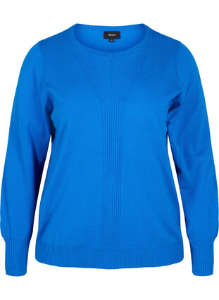 Zizzi Plain coloured knitted jumper with rib details, Skydiver Mel., Packshot image number 0