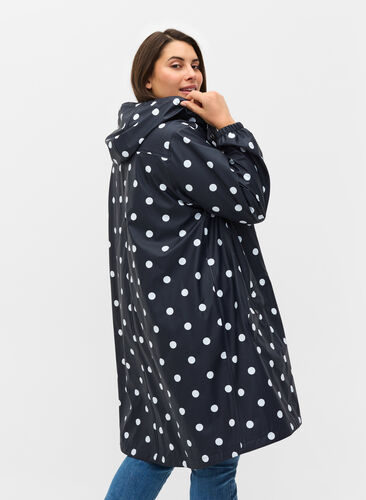 Zizzi Patterned rain jacket with a hood, Navy Blazer W/Dots, Model image number 1