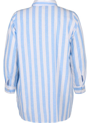 Zizzi Koszula o przedluzonym kroju wykonana z lnu i bawelny, Blue White Stripe, Packshot image number 1