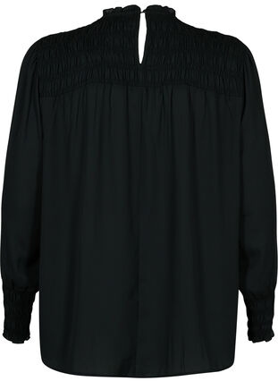 Zizzi Long-sleeved blouse with smocking, Black, Packshot image number 1