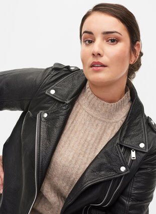 Zizzi Leather jacket with zip, Black, Model image number 2