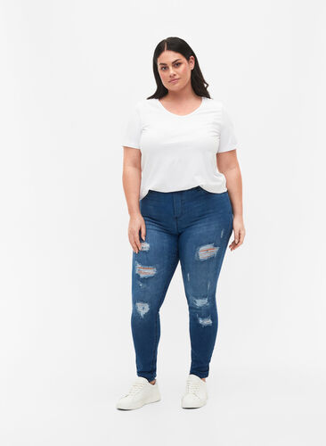 Zizzi Jeggings with rip, Dark blue, Model image number 0