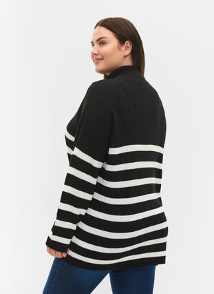 Zizzi Knitted jumper with high collar, Black w.Cloud Dancer, Model image number 1