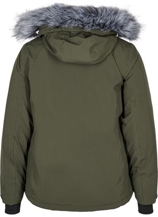 Zizzi Waterproof ski jacket with removable hood and faux-fur trim, Forest Night, Packshot image number 1