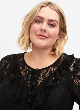 Zizzi Lace top with frill detail, Black, Model image number 2