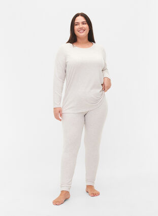 Zizzi Long-sleeved top in rib, Natural Mélange, Model image number 2