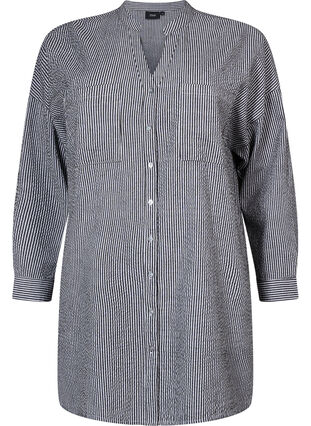 Zizzi Striped cotton shirt with 3/4 sleeves, Black Stripe, Packshot image number 0