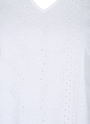 Zizzi Short-sleeved cotton dress with broderie anglaise, Bright White, Packshot image number 2