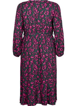 Zizzi Printed viscose midi dress with wrap effect, Deep Forest AOP, Packshot image number 1