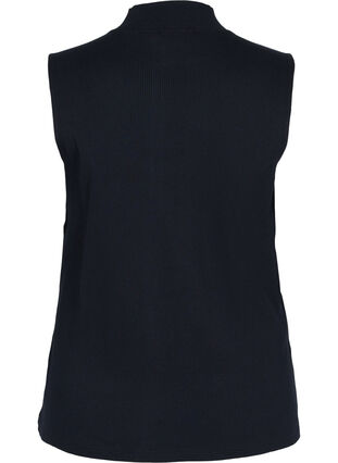 Zizzi High neckline cotton top with ribbed fit, Black, Packshot image number 1