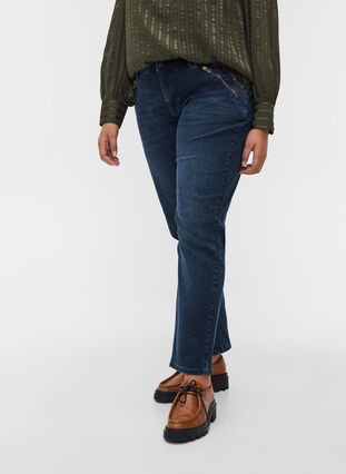 Zizzi Slim fit Emily jeans with studs, Dark blue, Model image number 3