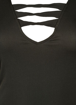 Zizzi Obcisla sukienka z dekoltem w szpic i paskami, Black, Packshot image number 2