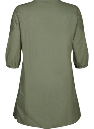 Zizzi Sukienka z mieszanki bawelny z lnem z szydelkowym detalem, Deep Lichen Green, Packshot image number 1