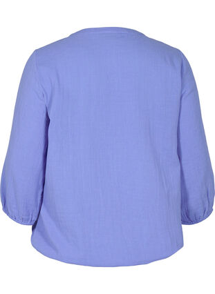 Zizzi Cotton blouse with buttons and 3/4 sleeves, Ultramarine, Packshot image number 1