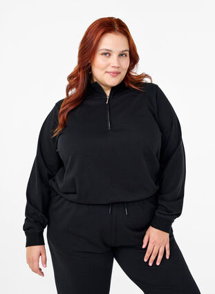 Zizzi Bluza z golfem i suwakiem, Black, Model image number 0