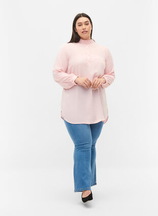 Zizzi Long-sleeved tunica with ruffle collar, Strawberry Cream, Model image number 2